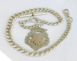 ANTIQUE SILVER POCKET WATCH ALBERT CHAIN SKEWEN