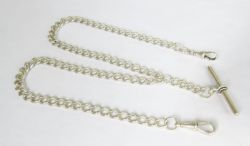 1920S SILVER DOUBLE POCKET WATCH ALBERT CHAIN NECKLACE