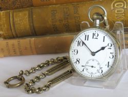 ANTIQUE OCTAVA 8DAY POCKET WATCH AND CHAIN