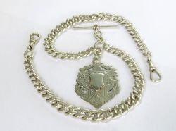 ANTIQUE SILVER DOUBLE POCKET WATCH ALBERT CHAIN NECKLACE