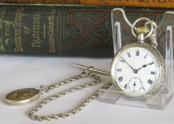 ANTIQUE SILVER FOB WATCH AND ALBERT CHAIN
