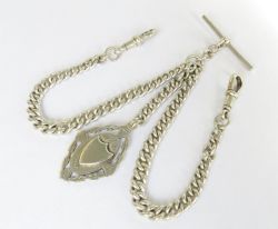 ENGLISH 1936 SILVER DOUBLE WATCH CHAIN AND FOB
