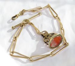 ANTIQUE 1920S ROLLED ROSE GOLD WATCH ALBERT CHAIN