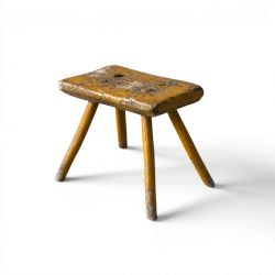 19TH CENTURY EASTERN EUROPEAN MILKING STOOL IN ORIGINAL OCHRE PAINT