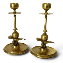 PAIR OF GEORGIAN BRASS EAGLE CANDLESTICKS
