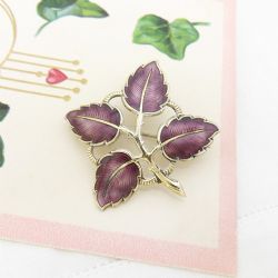 SCANDINAVIAN SILVER PURPLE ENAMEL LEAVES BROOCH BY AKSEL HOLMSEN