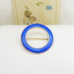 VINTAGE SILVER BLUE ENAMEL CIRCLE BROOCH BY NORWEGIAN DESIGNER AKSEL HOLMSEN