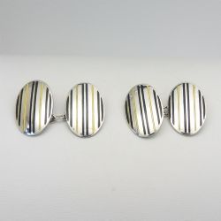 PAIR OF ART DECO YELLOW BLACK ENAMEL CUFFLINKS MARKED STERLING SILVER