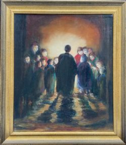 ACRYLIC PORTRAIT PAINTING SINGING CHOIR 20THCENTURY CONTEMPORARY ENGLISH SCHOOL