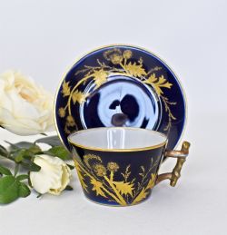 CHARLES FIELD HAVILAND LIMOGES COBALT RAISED GILT THISTLE COFFEE CUP AND SAUCER