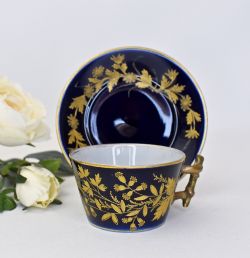 CHARLES FIELD HAVILAND LIMOGES COBALT RAISED GILT FLORAL COFFEE CUP AND SAUCER C1880